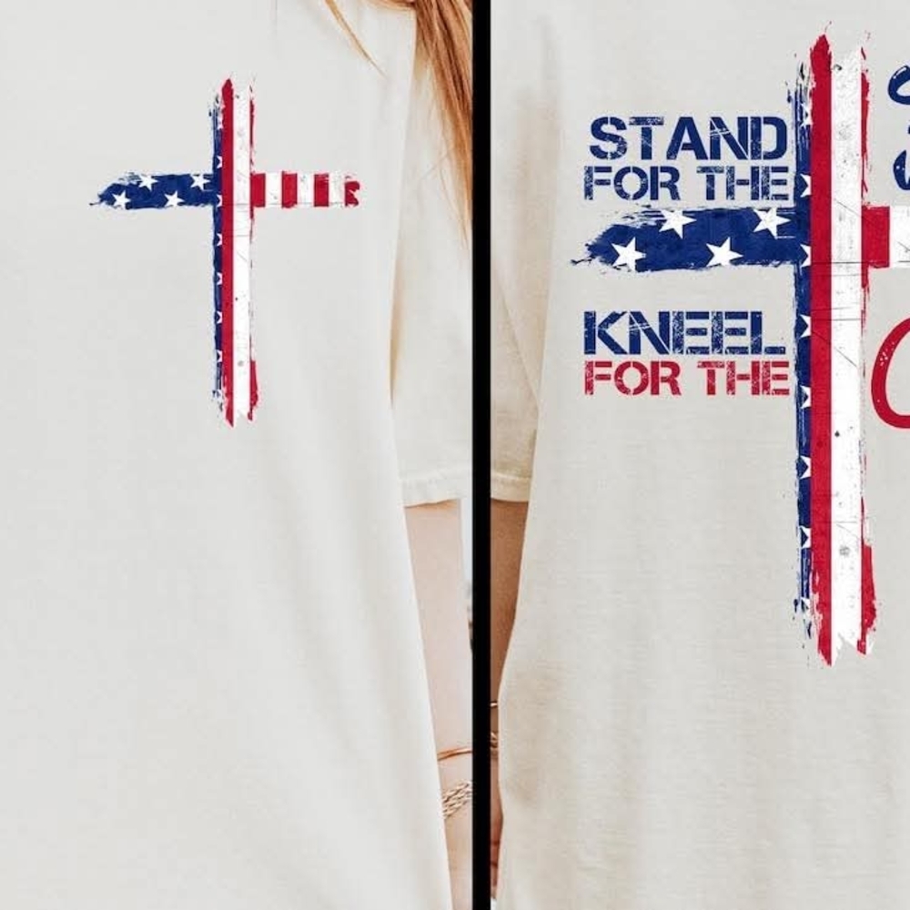 Red and White Short Sleeve Tee with Patriotic Graphic